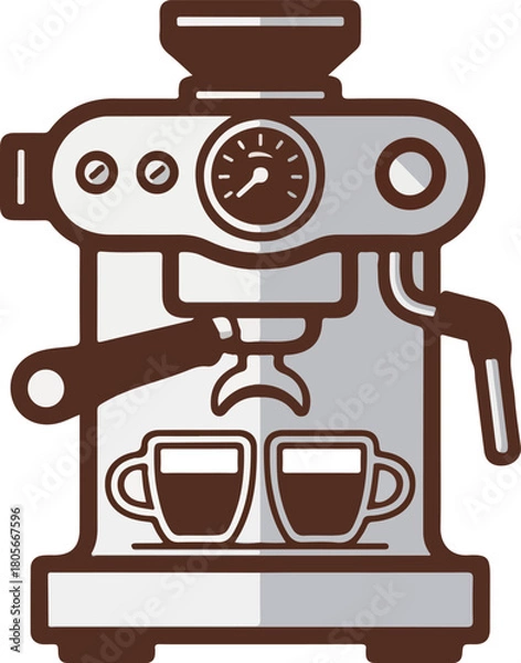 Obraz Espresso machine vector with two coffee cups and a pressure gauge, ideal for cafe branding