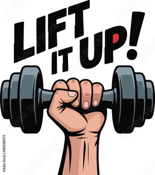 Obraz Human hand gripping a heavy dumbbell, representing strength and fitness, presented as a clear vector illustration.