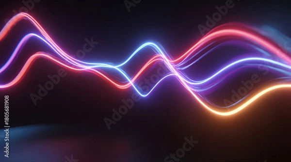 Fototapeta Abstract neon wave forms with vibrant colors creating a dynamic, modern background for digital content.