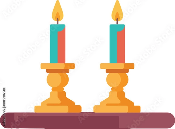 Obraz Illuminated vector candles in classic golden wall sconces providing warm light and ambiance