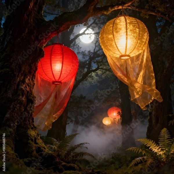 Fototapeta Moonlit Lantern Forest