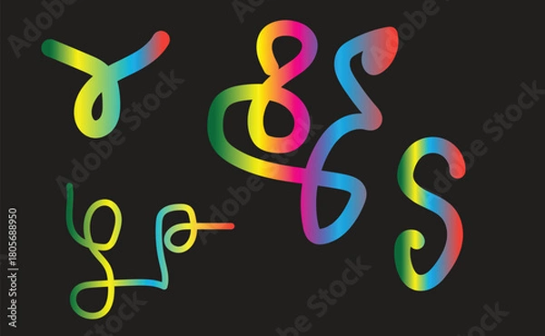 Obraz A collection of colorful gradient line art on a black background creates a modern design element
