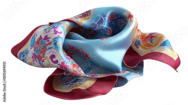 Fototapeta Colorful silk scarf abstract pattern isolated on transparent background