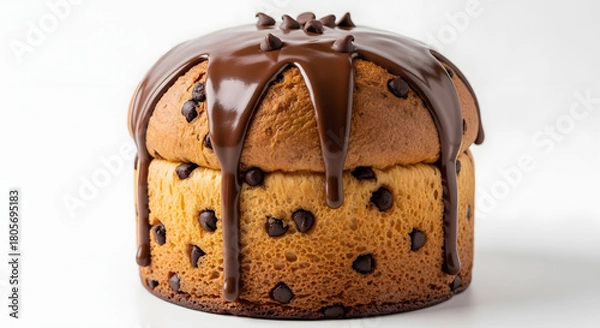 Fototapeta Chocolate chip panettone cake with chocolate glaze