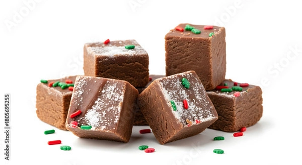 Fototapeta Christmas fudge squares with holiday sprinkles