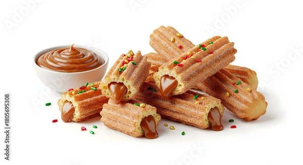 Fototapeta Churros filled with caramel and holiday sprinkles