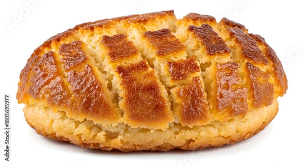 Fototapeta Close-up of a golden-brown baked cookie with a lattice pattern