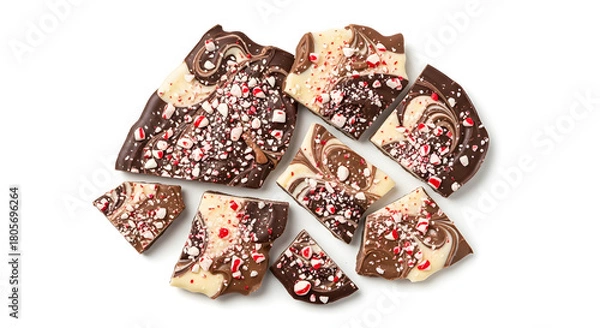 Fototapeta Christmas chocolate bark with peppermint and swirl
