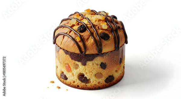 Fototapeta Panettone with chocolate drizzle and dried fruit