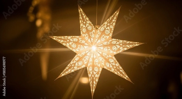 Fototapeta Illuminated Paper Star Lantern Hanging Decor.
