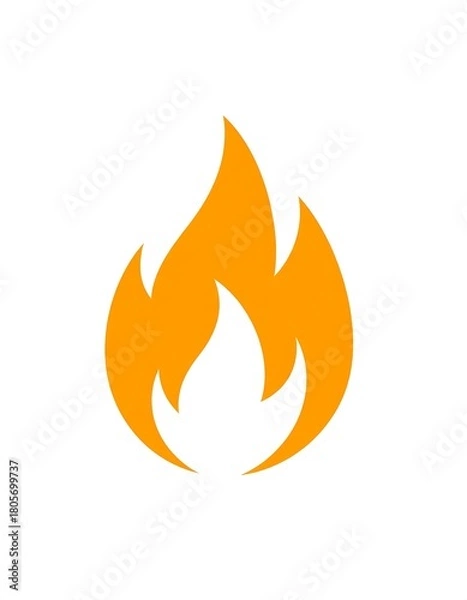 Fototapeta A stylized orange flame rising upward against a plain white background, with a minimalist design
