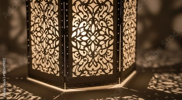 Fototapeta Intricate Moroccan Lantern Casting Beautiful Shadows on a Surface.