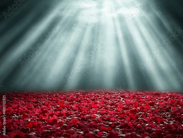 Fototapeta Mystical Valentine, A Sea of Red Hearts Bathed in Celestial Light for Lovers