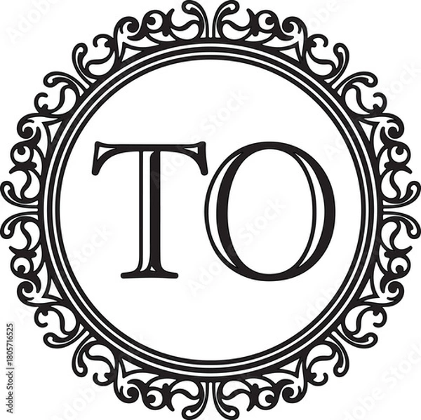 Obraz Ornate vector monogram featuring capital letters T and O within a decorative circular frame on a dark background