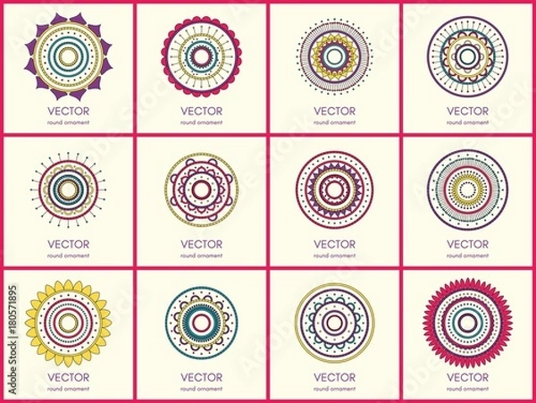 Fototapeta Collection of 12 simple mandalas. Hand drawn illustration. Vector background.