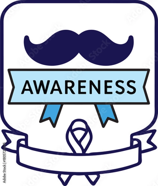 Fototapeta Movember awareness badge with mustache and ribbon vector illustration graphic