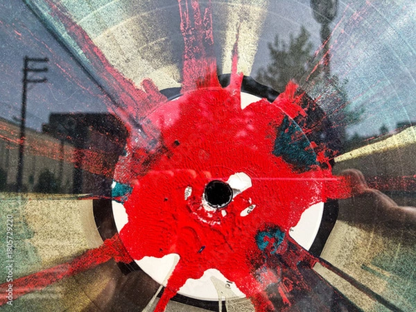 Obraz Red Paint On Record Label