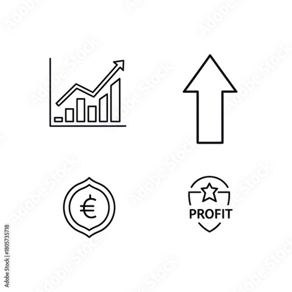 Fototapeta Business growth and finance icon set with chart, arrow, euro, and profit symbols
