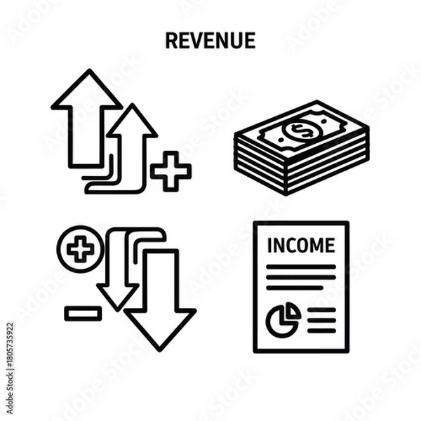 Fototapeta Revenue and income financial concept icon set in a simple black line art style.