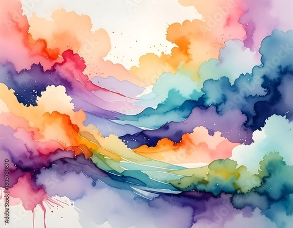 Fototapeta Watercolor abstract of flowing, colorful cloud formations
