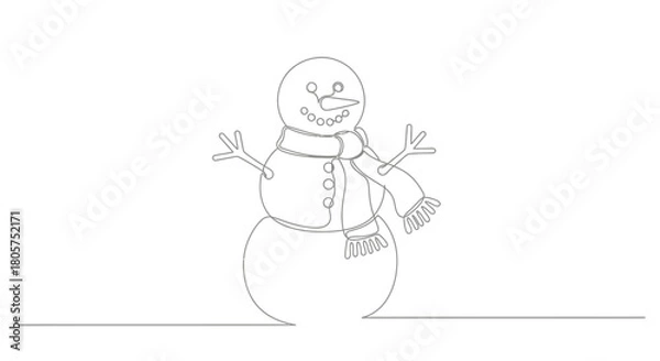 Obraz Minimalist snowman line art illustration for winter holiday greeting card design
