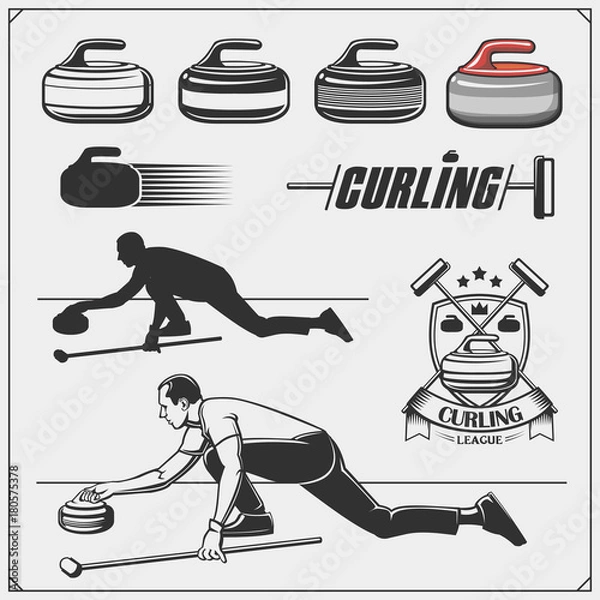 Obraz Set of curling labels, emblems and design elements.