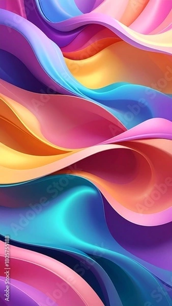 Fototapeta Abstract flowing shapes with vibrant gradients in pink, purple, blue, and yellow create a dynamic, modern art piece