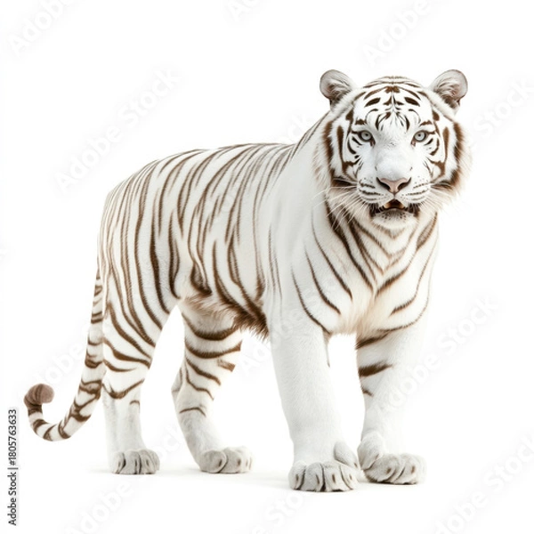 Obraz White tiger walking on white background