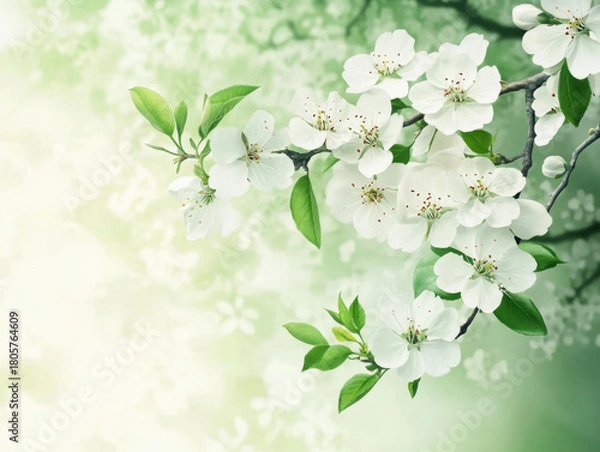 Obraz White cherry flowers close up, fruit trees