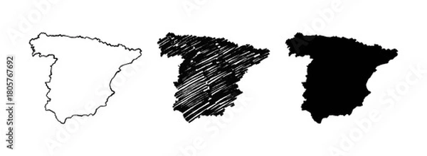 Fototapeta Spain map hand drawn Sketch Scribble background vector, Spain freehand Sketch map, vintage hand drawn map.