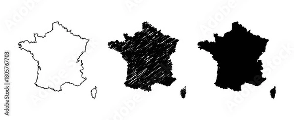 Fototapeta France map hand drawn Sketch Scribble background vector, France freehand Sketch map, vintage hand drawn map.
