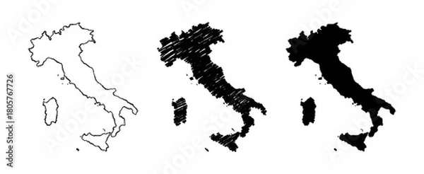 Fototapeta Italy map hand drawn Sketch Scribble background vector, Italy freehand Sketch map, vintage hand drawn map.