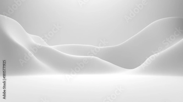 Fototapeta Minimal white abstract landscape of smooth undulating hills and dunes with soft lighting, gentle curves and a calm serene atmosphere