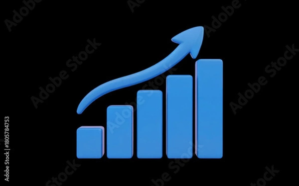 Fototapeta Blue bar graph with upward arrow showing growth and success