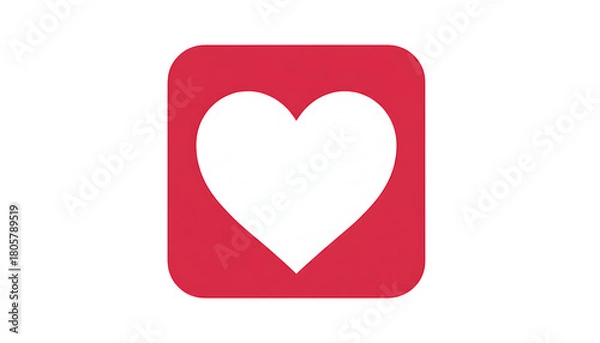 Obraz A simple graphic of a white heart shape inside a red rounded square on a white background space around it