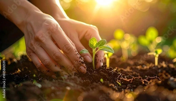 Obraz Planting Seedlings - Nurturing Growth and Cultivating a Sustainable Future.