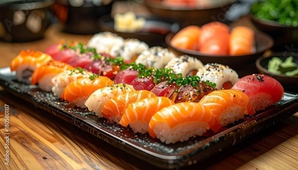 Obraz Assorted Sushi Nigiri Platter - A Culinary Delight of Japanese Cuisine.