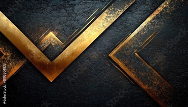 Fototapeta dark textured background with intersecting distressed gold metallic chevrons and angular accents, evoking luxury and dramatic tension