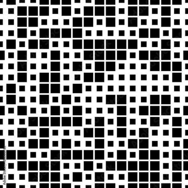 Fototapeta Mosaic geometric seamless pattern. The texture consisting of square elements arranged on a white background. Black and white.