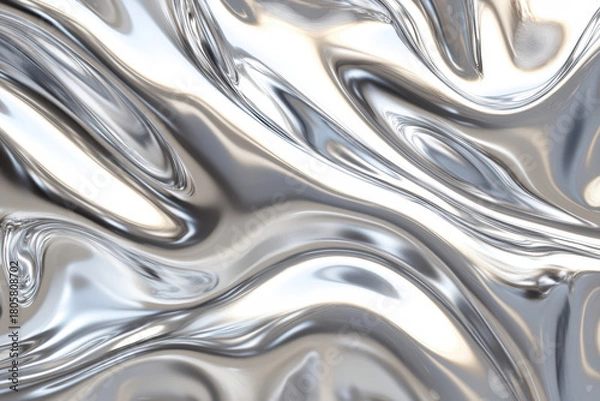 Obraz A mesmerizing close-up of fluid metallic waves reflecting light. creating a dynamic interplay of shadows and highlights. ideal for backgrounds or abstract art projects