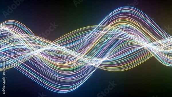 Obraz Colorful Light Waves Abstract Digital Art with Vibrant Neon Lines on Dark Background