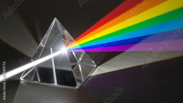Obraz Clear Prism Dispersing Rainbow Light on Dark Background Artistic Optical Effect