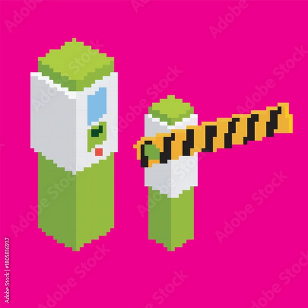 Obraz pixel art barrier gate, vector illustration on isolated background.