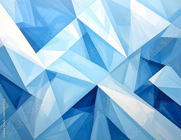 Fototapeta Abstract geometric pattern with layered translucent triangles and shapes in blues and whites