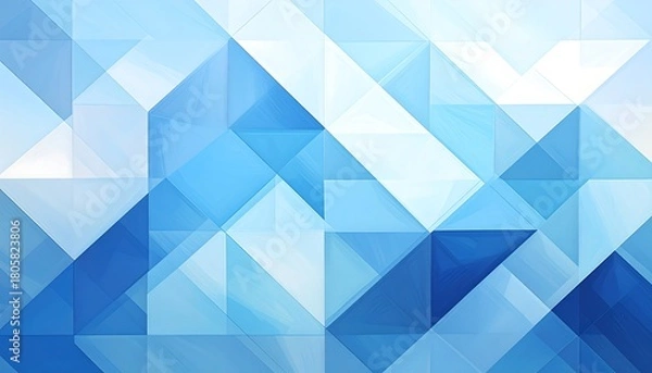 Fototapeta Abstract geometric pattern with triangles, blues, and whites creating a crystalline, cool texture