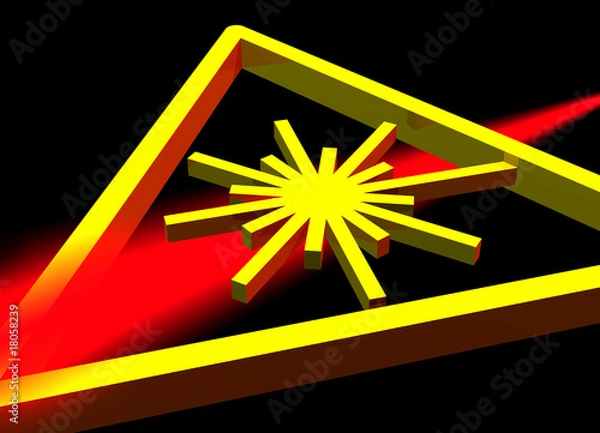 Obraz Red laser beam with warning symbol