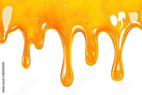 Obraz Vivid orange honey dripping smoothly against a clean white background. its natural texture and shine. ideal for culinary and food-related uses