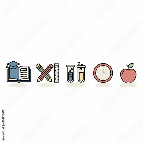 Fototapeta School Supplies Icons A Colorful Collection for Education and Learning.