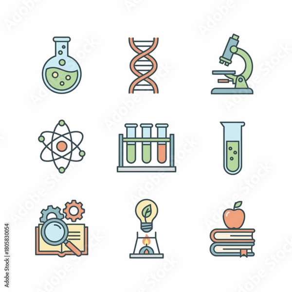 Fototapeta Science and Education Icons A Colorful Collection of Scientific Symbols.