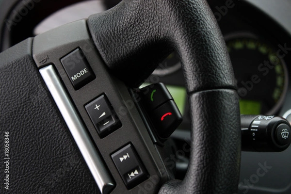 Obraz Mobile phone and audio controls in car steering wheel